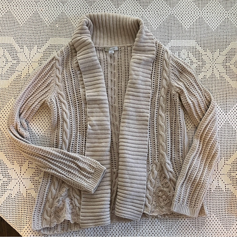 Garnet Hill Off White/Ecru Cable Knit Cashmere Angora Cardigan Neutral #0728
